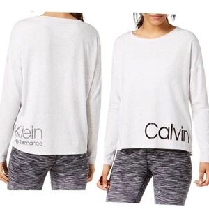 Calvin Klein Performance Optic Heather Logo Relaxed Cropped White Tee Size M